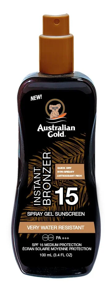 Australian Gold Instant Bronzer Sunscreen Spray Gel SPF15 – 100 ml. v:4657660 Australian Gold Instant Bronzer Sunscreen Spray Gel SPF15 – 100 ml. v:4657660