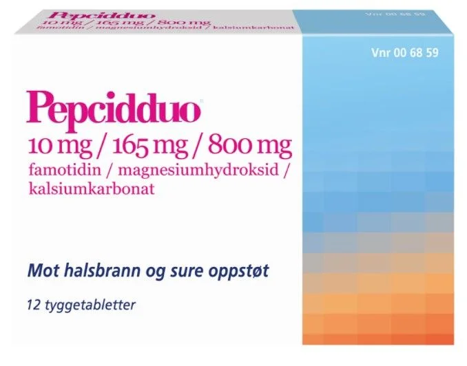 Pepcidduo 10/165/800 mg tyggetabletter 12 stk v:7287832 Pepcidduo 10/165/800 mg tyggetabletter 12 stk v:7287832
