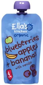 Ella's kitchen økologisk fruktpuré Blåbær eple banan+vanilje klemmepose 120 g v:5717196 Ella's kitchen økologisk fruktpuré Blåbær eple banan+vanilje klemmepose 120 g v:5717196