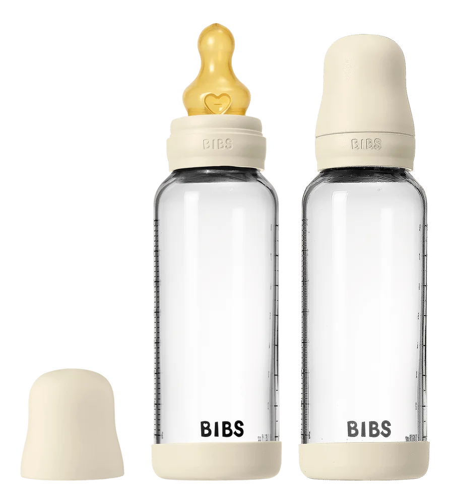 BIBS Glass Baby Bottle Round Latex 240 ml Medium Flow Ivory – 2 stk. v:7185813