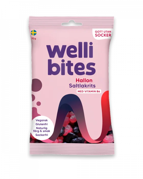Wellibites Sukkerfritt Godteri Bringebær & Salt Lakris 70g v:1170829 Wellibites Sukkerfritt Godteri Bringebær & Salt Lakris 70g v:1170829