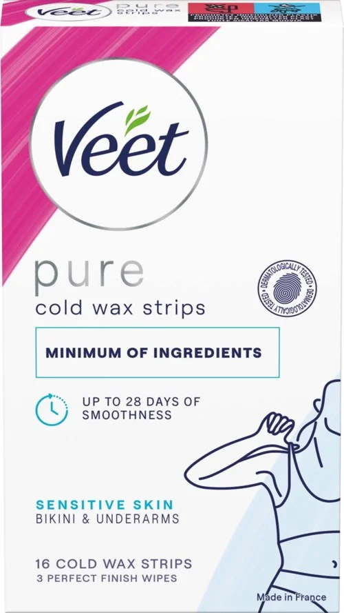 Veet Pure Cold Wax Strips Sensitive Skin Bikini & Underarms 16 stk v:4159722