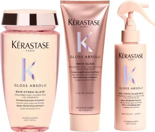 Kérastase Gloss Absolu Bundle Bain Hydra-Glaze Shampoo 250 ml & Insta Glaze Conditioner 250 ml & Anti-Frizz Glaze Milk 190 ml v:9096137