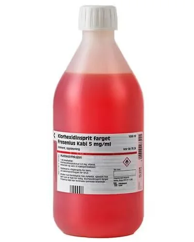 Klorhexidinsprit 5 mg/ml liniment farget 1000 ml v:5905520 Klorhexidinsprit 5 mg/ml liniment farget 1000 ml v:5905520