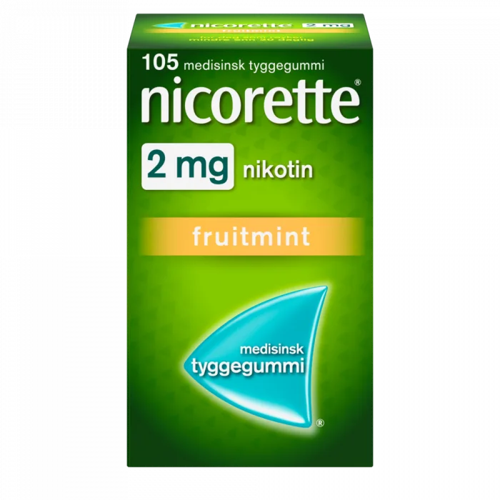 Nicorette 2 mg tyggegummi fruitmint 105 stk v:6016342 Nicorette 2 mg tyggegummi fruitmint 105 stk v:6016342