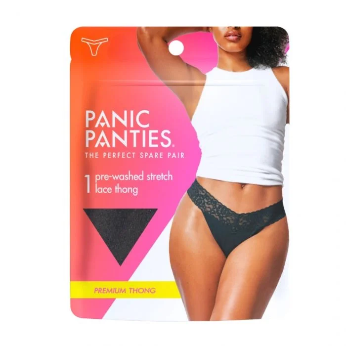 Panic Panties Essential Stretch Lace Thong Black Str. L/XL 1 stk v:9583964