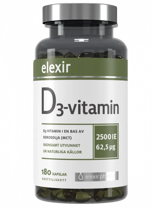 Elexir Pharma D3-vitamin 2500 IE kapsler 180 stk v:7257190 Elexir Pharma D3-vitamin 2500 IE kapsler 180 stk v:7257190