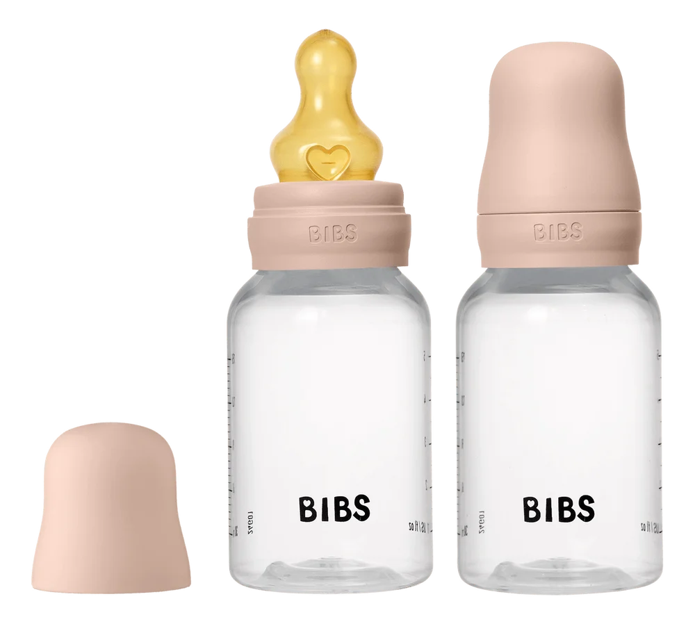 BIBS Baby Bottle Round Latex 150 ml Slow Flow Blush - 2 stk. v:5028485