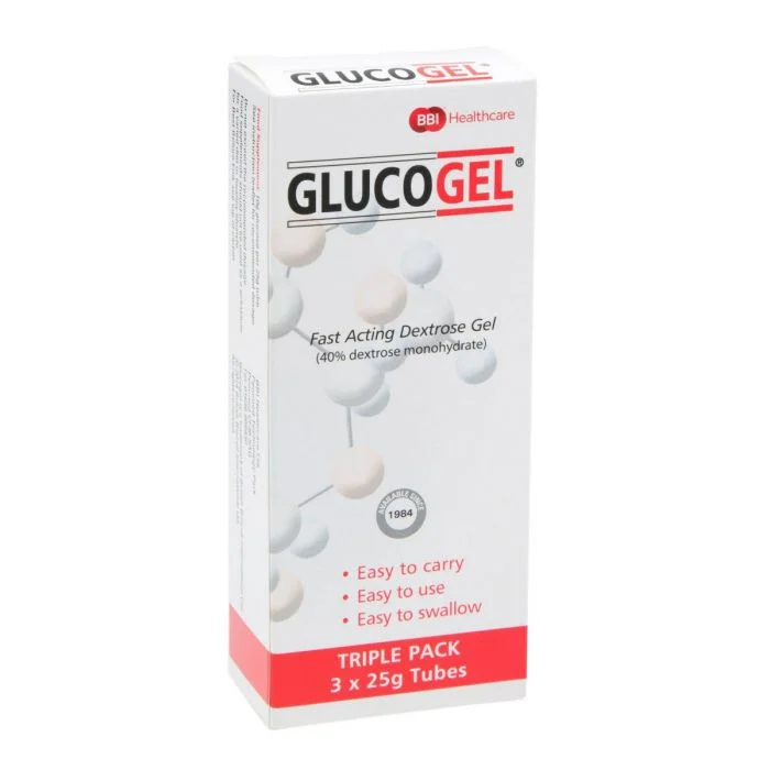 Glucogel hurtigvirkende dekstrosegel 3×25 g v:4162143 Glucogel hurtigvirkende dekstrosegel 3×25 g v:4162143