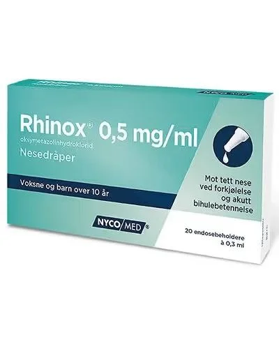 Rhinox 0,50 mg/ml nesedråper 20×0,3 ml v:1100851 Rhinox 0,50 mg/ml nesedråper 20×0,3 ml v:1100851