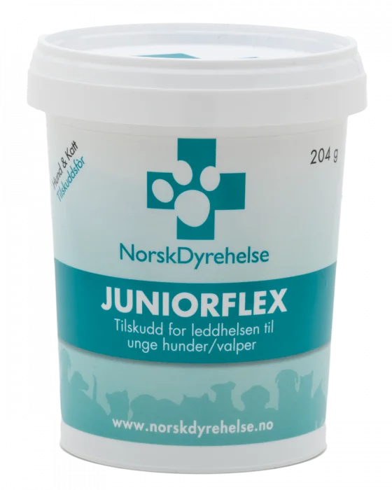 Norsk Dyrehelse JuniorFlex fôrtilskudd pulver hund og katt 204 g v:2147007 Norsk Dyrehelse JuniorFlex fôrtilskudd pulver hund og katt 204 g v:2147007